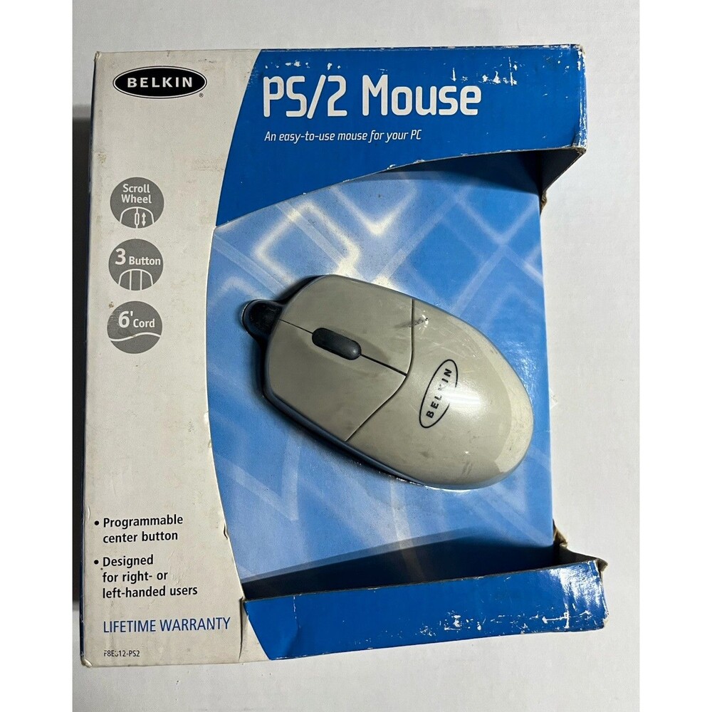 Belkin PS/2 Wired Optical Mouse 3-Button Scroll Wheel F8E812-PS2 RETRO UNOPENED